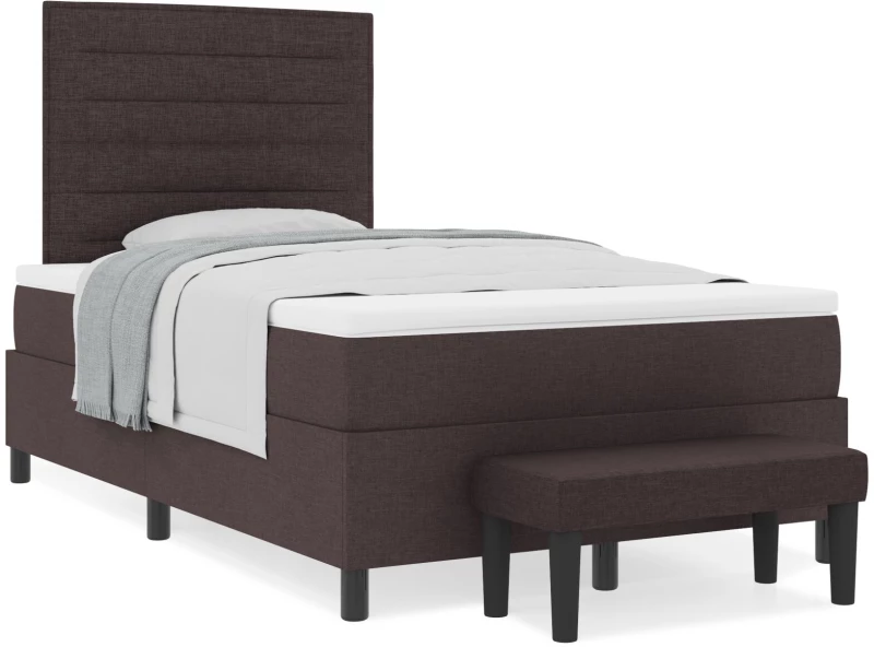 vidaXL Κρεβάτι Box Spring με Στρώμα & Πάγκο Σκούρο Καφέ 120x190 εκ. Ύφασμα