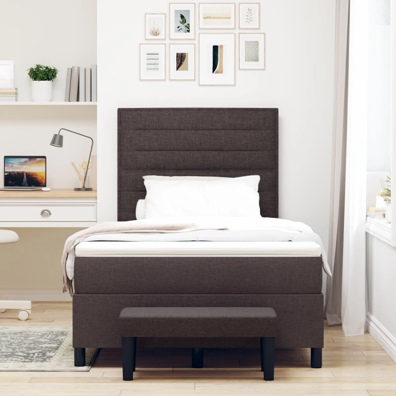 vidaXL Κρεβάτι Box Spring με Στρώμα & Πάγκο Σκούρο Καφέ 120x190 εκ. Ύφασμα