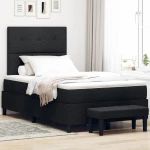 vidaXL Κρεβάτι Βάσης με Στρώμα & Πάγκο Μαύρο 120 x 190 εκ. Ύφασμα