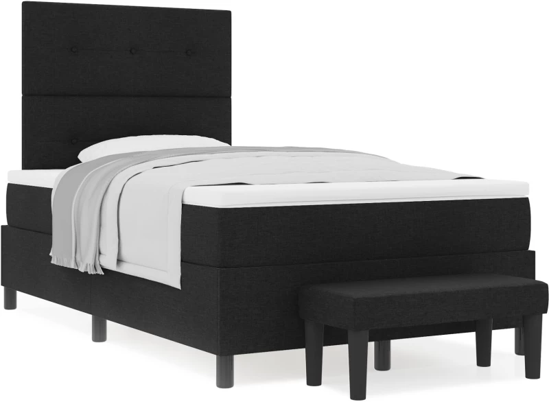 vidaXL Κρεβάτι Βάσης με Στρώμα & Πάγκο Μαύρο 120 x 190 εκ. Ύφασμα
