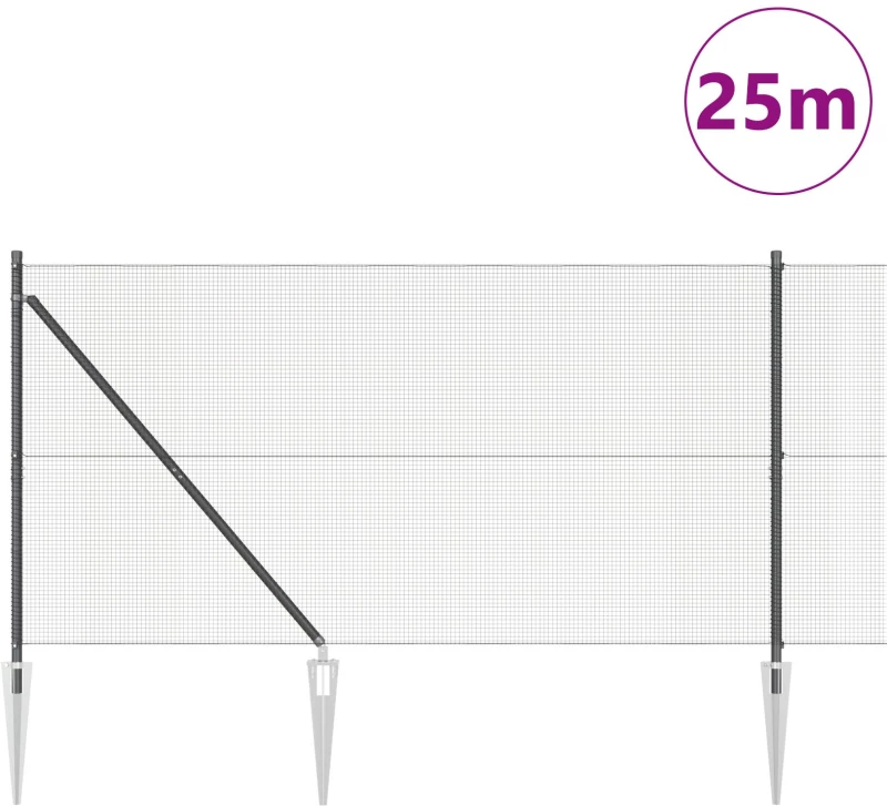 vidaXL Συρματοπλέγμα με 13 ακίδες Γκρι 1.4x25 μ Μεταλλικό