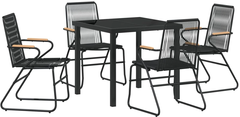 vidaXL Σετ 5 Τεμαχίων Καθιστικού Κήπου Μαύρο PVC Rattan