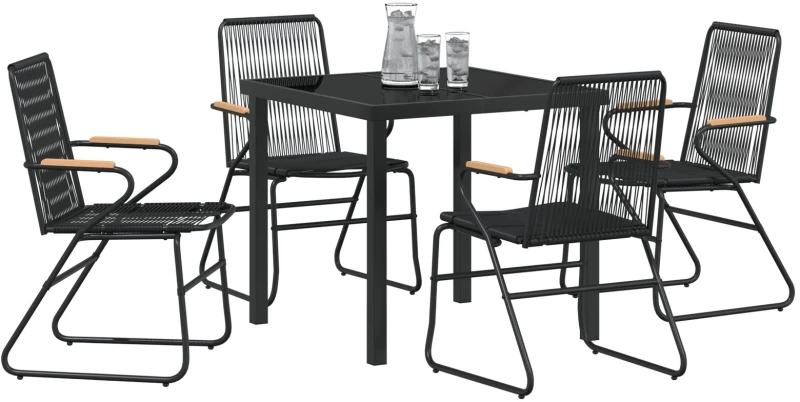 vidaXL Σετ 5 Τεμαχίων Καθιστικού Κήπου Μαύρο PVC Rattan
