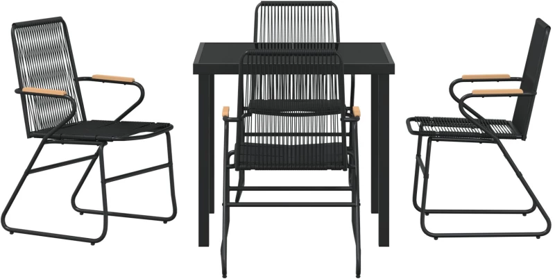 vidaXL Σετ 5 Τεμαχίων Καθιστικού Κήπου Μαύρο PVC Rattan