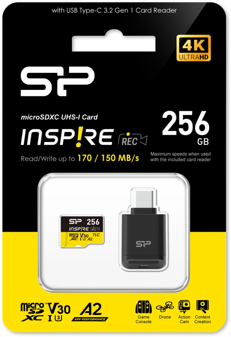 SILICON POWER κάρτα μνήμης microSDXC Inspire με card reader, 256GB, UHS-I U3 A1 V30