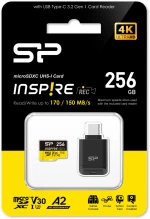 SILICON POWER κάρτα μνήμης microSDXC Inspire με card reader, 256GB, UHS-I U3 A1 V30