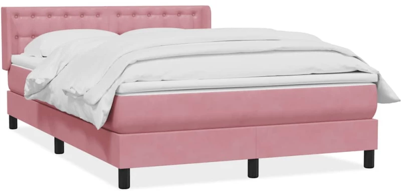 vidaXL Κρεβάτι Boxspring με Στρώμα Ροζ 140x210 εκ. Βελούδινο
