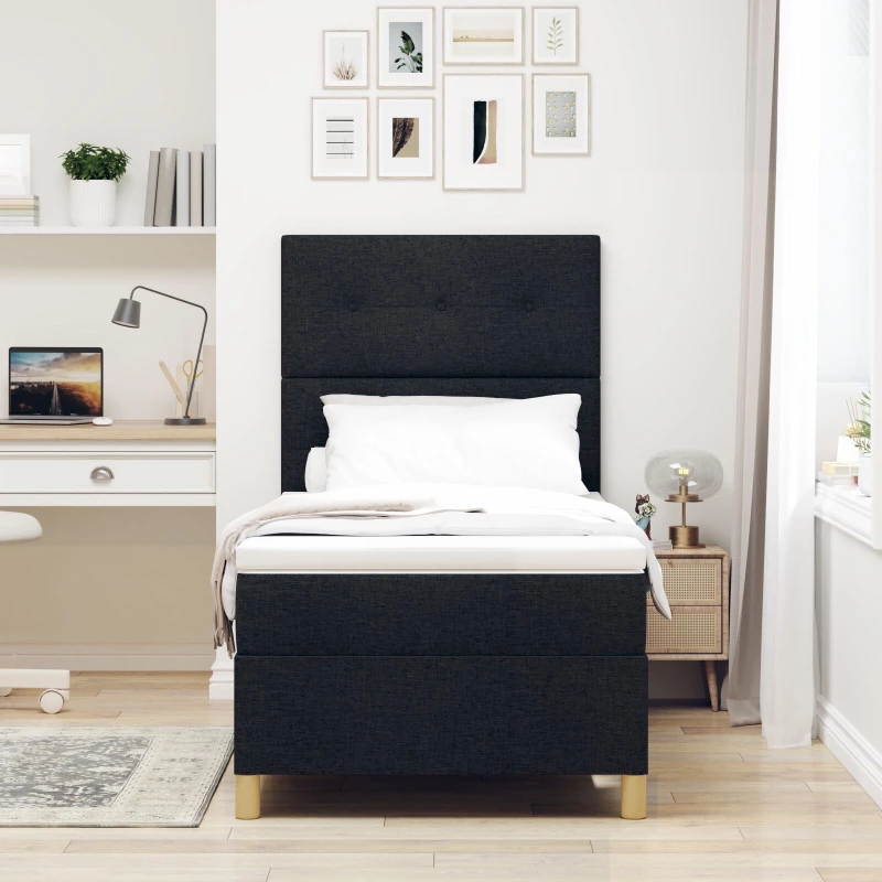 vidaXL Box Spring Bed με Στρώμα Μαύρο 100x200 εκ. Ύφασμα