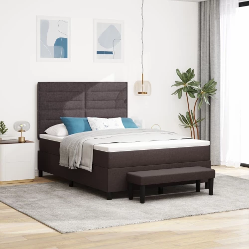 vidaXL Κρεβάτι Box Spring με Στρώμα & Πάγκο Σκούρο Καφέ 140x190 εκ. Ύφασμα