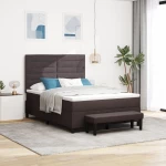 vidaXL Κρεβάτι Box Spring με Στρώμα & Πάγκο Σκούρο Καφέ 140x190 εκ. Ύφασμα
