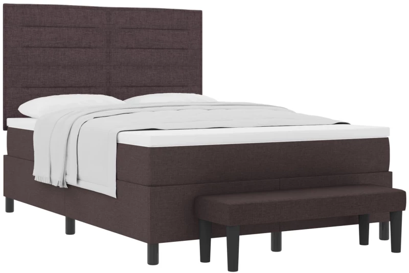 vidaXL Κρεβάτι Box Spring με Στρώμα & Πάγκο Σκούρο Καφέ 140x190 εκ. Ύφασμα