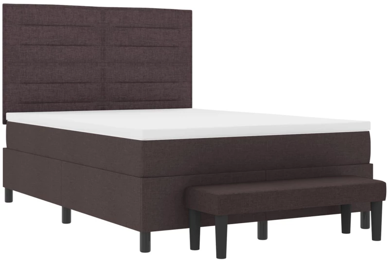 vidaXL Κρεβάτι Box Spring με Στρώμα & Πάγκο Σκούρο Καφέ 140x190 εκ. Ύφασμα