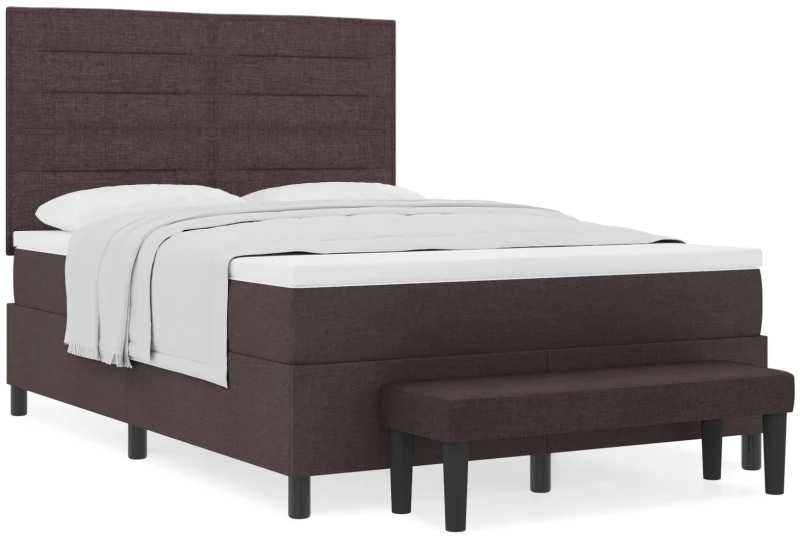 vidaXL Κρεβάτι Box Spring με Στρώμα & Πάγκο Σκούρο Καφέ 140x190 εκ. Ύφασμα