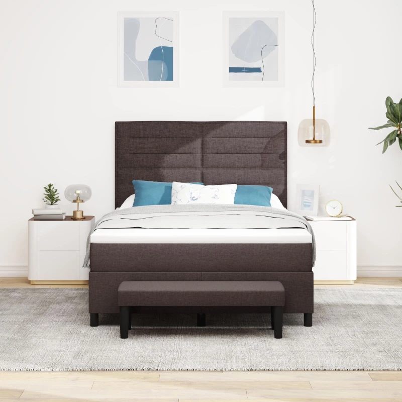 vidaXL Κρεβάτι Box Spring με Στρώμα & Πάγκο Σκούρο Καφέ 140x190 εκ. Ύφασμα