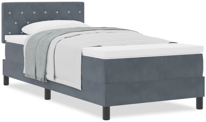 vidaXL Κρεβάτι Box Spring με Στρώμα Σκούρο Γκρι 90x200 cm Βελούδο