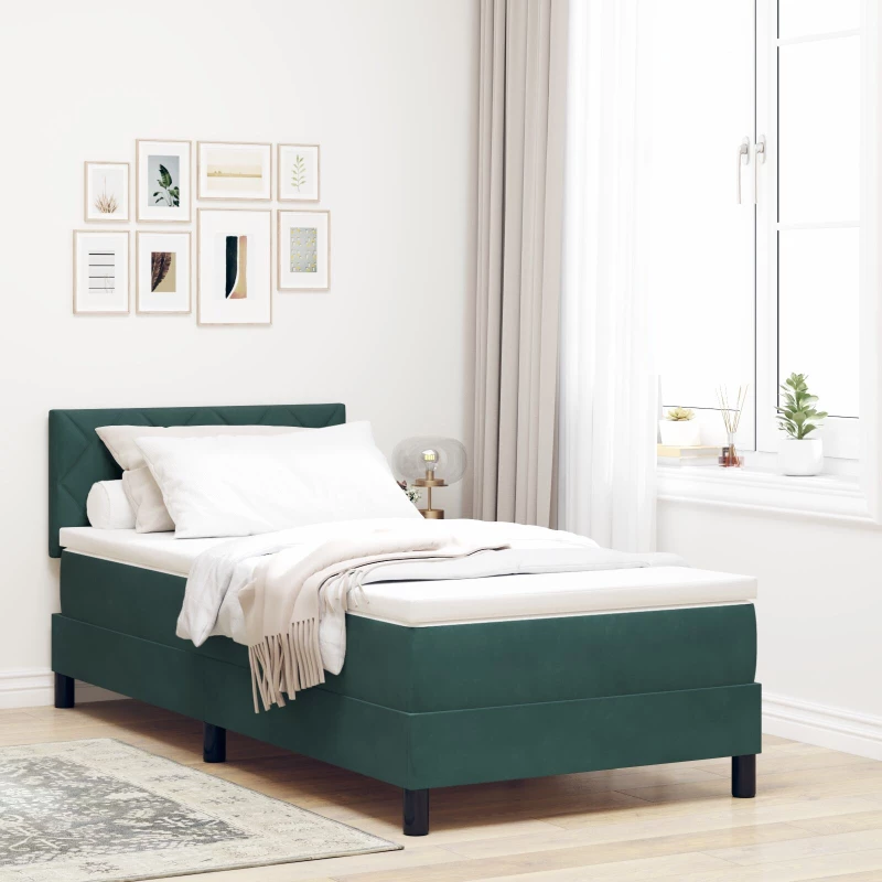 vidaXL Κρεβάτι Box Spring με Στρώμα Σκούρο Πράσινο 100x200 εκ Βελούδο