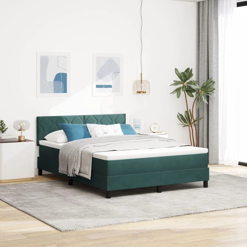 vidaXL Κρεβάτι Box Spring με Στρώμα Σκούρο Πράσινο 140x200 εκ. Βελούδο