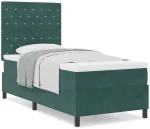 vidaXL Κρεβάτι Box Spring με Στρώμα Σκούρο Πράσινο Μονό Βελούδινο