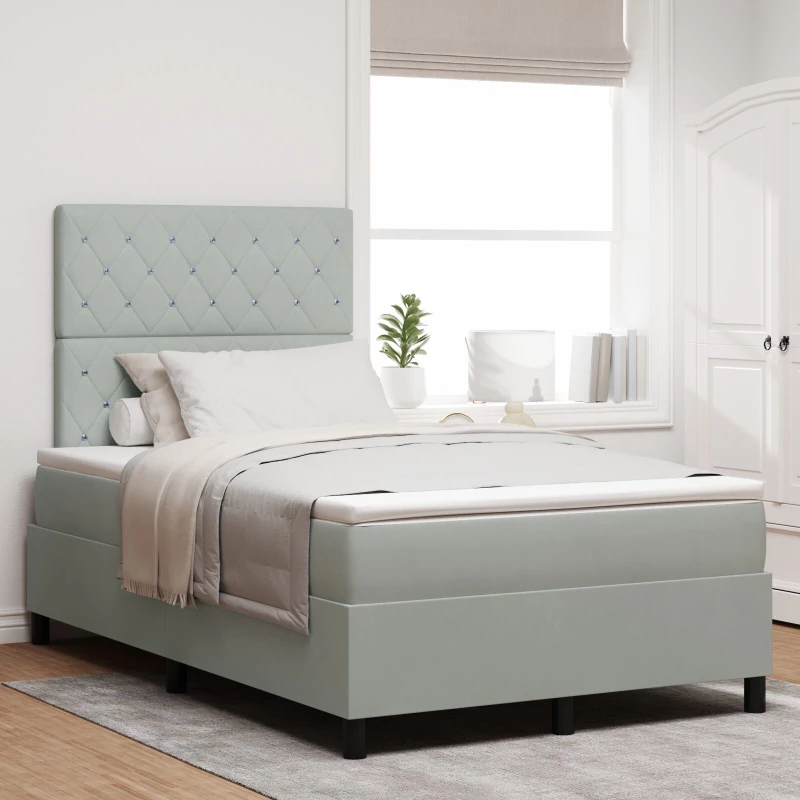 vidaXL Κρεβάτι Box Spring με Στρώμα Ανοιχτό Γκρι 120x200 εκ Βελούδο