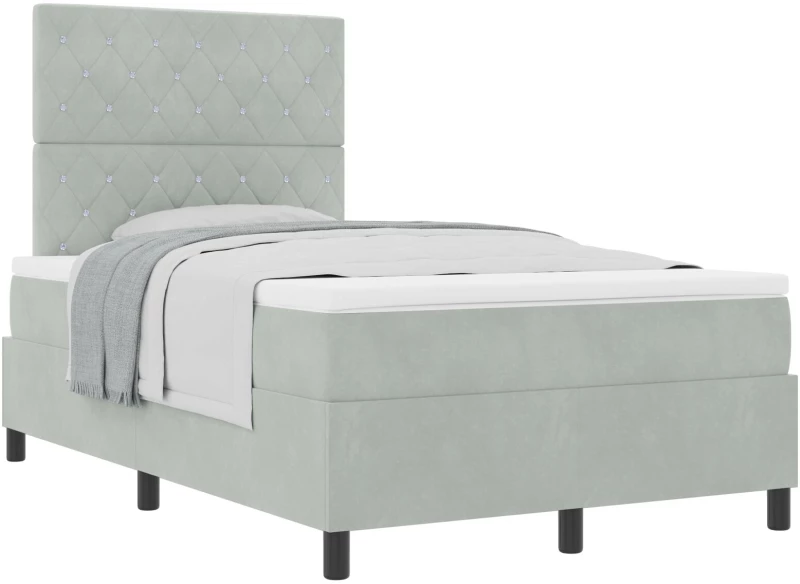 vidaXL Κρεβάτι Box Spring με Στρώμα Ανοιχτό Γκρι 120x200 εκ Βελούδο