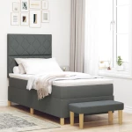 vidaXL Κρεβάτι Box Spring με Στρώμα & Πάγκο Σκούρο Γκρι 90x200 εκ. Ύφασμα