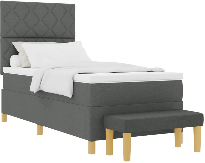 vidaXL Κρεβάτι Box Spring με Στρώμα & Πάγκο Σκούρο Γκρι 90x200 εκ. Ύφασμα