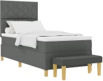 vidaXL Κρεβάτι Box Spring με Στρώμα & Πάγκο Σκούρο Γκρι 90x200 εκ. Ύφασμα