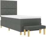 vidaXL Κρεβάτι Box Spring με Στρώμα & Πάγκο Σκούρο Γκρι 90x200 εκ. Ύφασμα