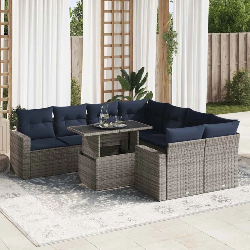 vidaXL 9 τεμαχίων σετ καναπέδες κήπου με μαξιλάρια Γκρι Ακακία