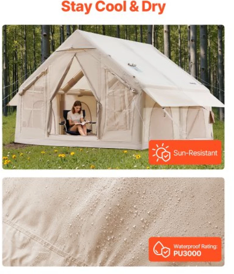 VEVOR Inflatable Tent for Camping 4-6 Person Glamping Tent with Pump Easy Set up