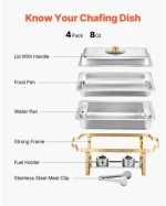 VEVOR 8 Qt 4 Pack Rectangle Chafing Dish Buffet Set Fullsize Pan Stainless Steel