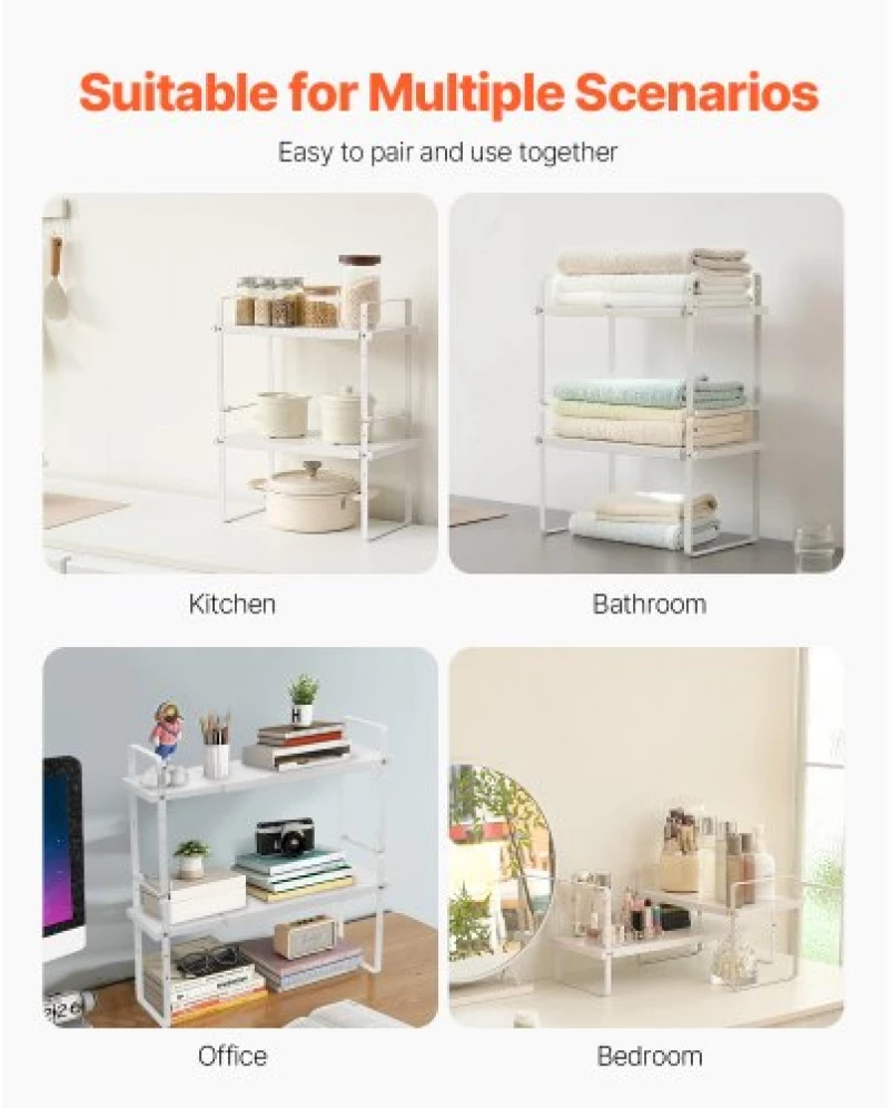 VEVOR 2 Tier Cabinet Organizer Shelf Counter Shelves Steel Storage Spice Rack