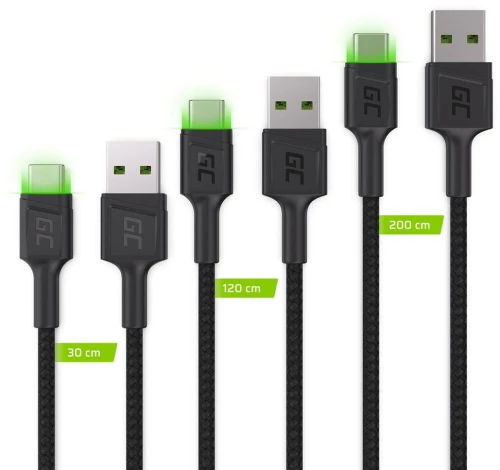 Αντάπτορας USB σε USB-C Green Cell KABGCSET01 Μαύρο Πράσινο 2 m (3 Μονάδες)