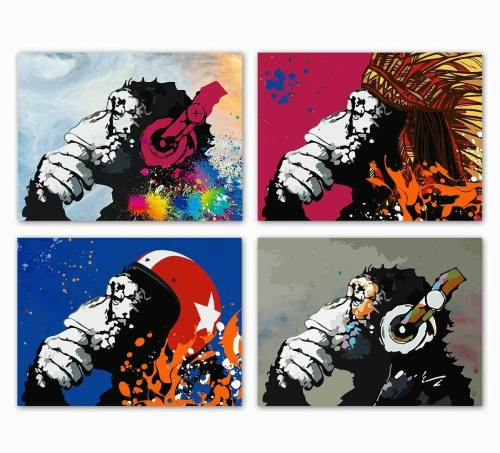 Πίνακας DKD Home Decor Μουσική Μαϊμού Σύγχρονη (70 x 1,8 x 50 cm) (4 Μονάδες)