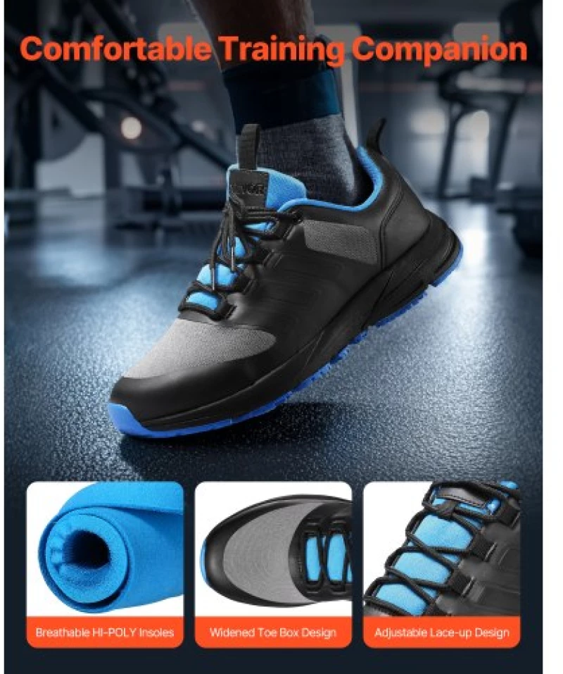 VEVOR Cross Training Shoes M Width Sneakers UK Size 9 Wide Toe Box Shoes Black