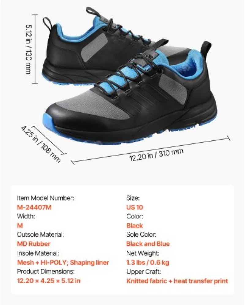 VEVOR Cross Training Shoes M Width Sneakers UK Size 9 Wide Toe Box Shoes Black