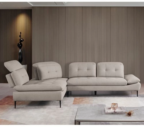 SELBY Καναπές Σαλονιού Δεξιά Γωνία, Ανακλινόμενα Κεφαλάρια, Ύφασμα Μπεζ