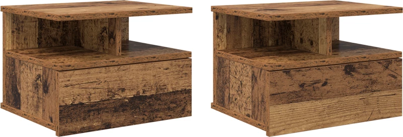vidaXL Επιπλέοντα Κομοδίνα 2 τεμ Παλιό Ξύλο 40x31x27 εκ. Στερεό Ξύλο