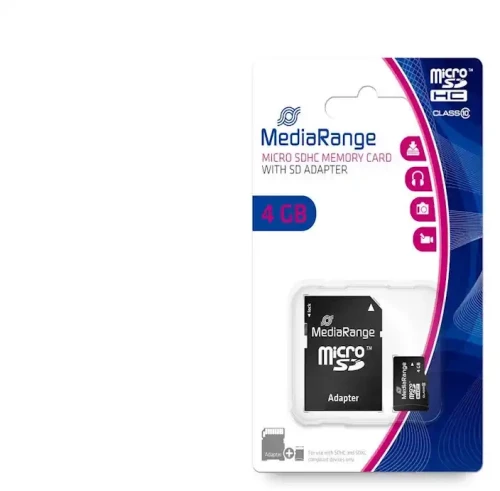 Κάρτα Μνήμης MediaRange Micro SDHC Class 10 With SD Adaptor 4 GB (High Capacity) (MR956)