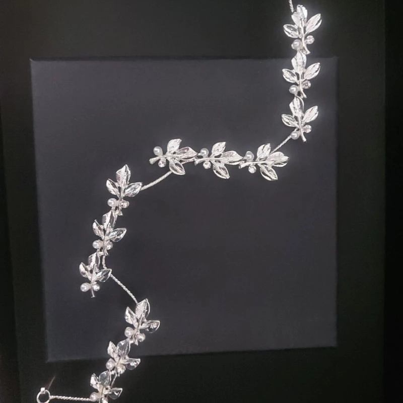 Νυφικό headpiece φύλλα με στρας & πέρλα λεπτομέρειες 32 cm