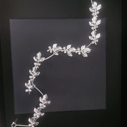 Νυφικό headpiece φύλλα με στρας & πέρλα λεπτομέρειες 32 cm