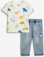 Funky Bebe Σετ Παντελόνι Τζιν Δεινόσαυροι, Λευκό