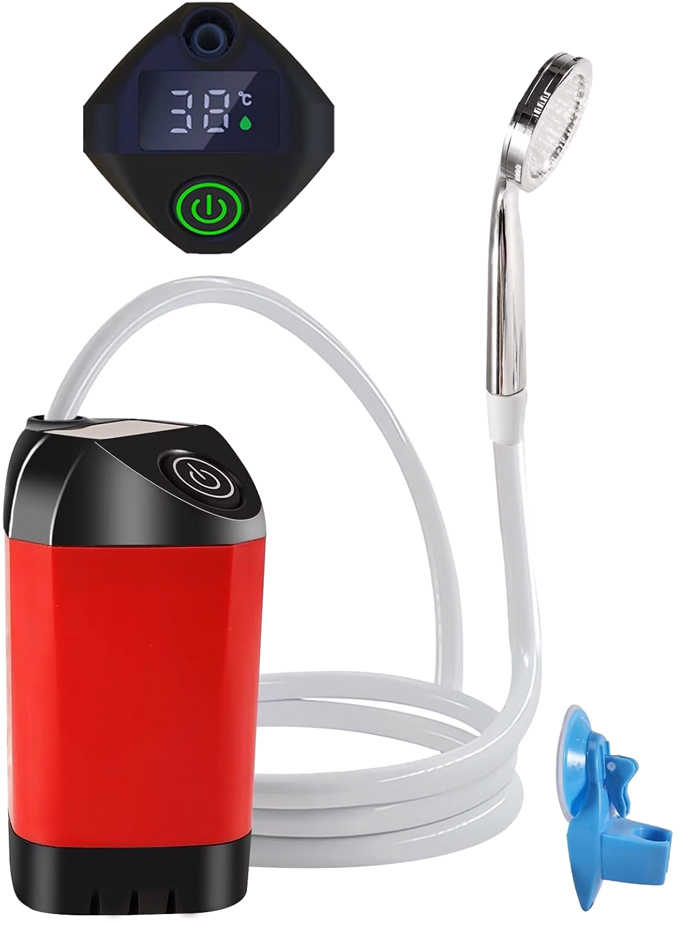 POWERTECH φορητή αντλία/ντουζιέρα για camping PT-1429, επαναφορτιζόμενη, κόκκινη