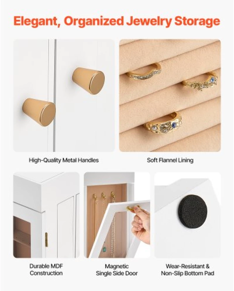 VEVOR Jewelry Box 360° Rotating Jewelry Organizer with 4 Necklace Hooks White