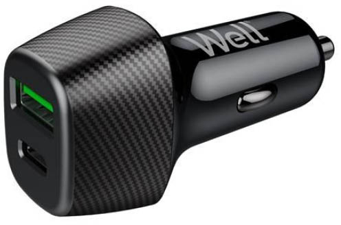 Well Universal DUAL USB 3.0/Type C Fast Car Charger 5V/3A 51W Μαύρος PSUP-USB-CPQ5101BK-WL