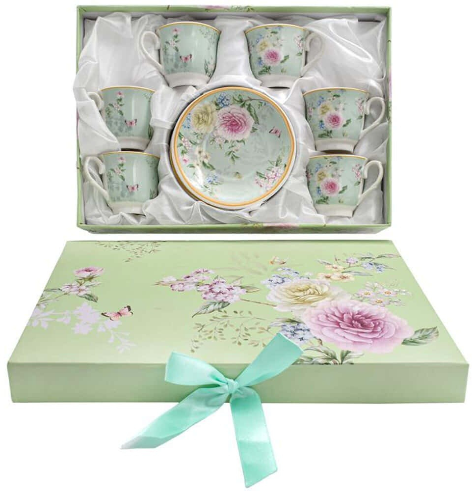 Φλυτζάνια Καφέ Με Πιατάκια Σε Κουτί Δώρου Floral (Σετ 12Τμχ) 374-224-310 6x6cm Multi Κεραμικό