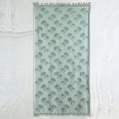 Πετσέτα Θαλάσσης Βελουτέ Palm Green Ρυθμός Beach 86x160cm 100% Βαμβάκι