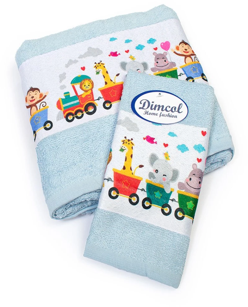 Πετσέτες Βρεφικές Train 345 (Σετ 2τμχ) Sky Blue DimCol Towels Set 70x140cm 100% Βαμβάκι