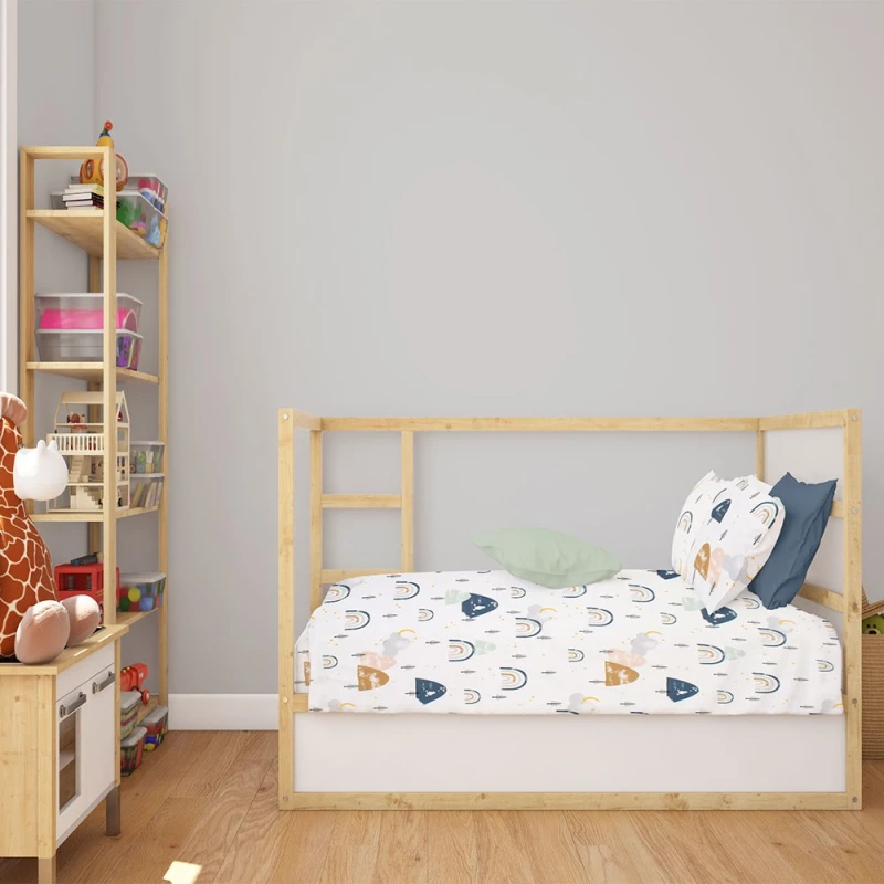 Σεντόνια Βρεφικά Rainbow 574 (Σετ 3τμχ) White-Blue DimCol Cradle 120x160cm 100% Βαμβάκι