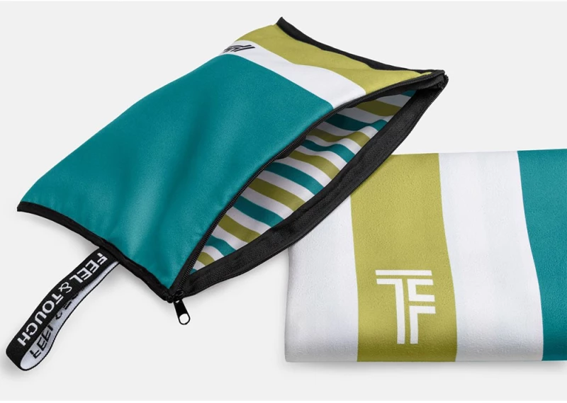 Πετσέτα Θαλάσσης Med 03 Με Νεσεσέρ (Σετ 2τμχ) Blue-Olive Feel & Touch Beach 85x170cm Polyester-Polyamide